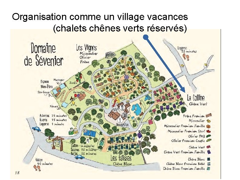 Organisation comme un village vacances (chalets chênes verts réservés) 