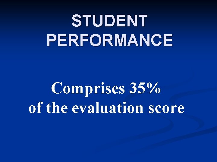 STUDENT PERFORMANCE Comprises 35% of the evaluation score 