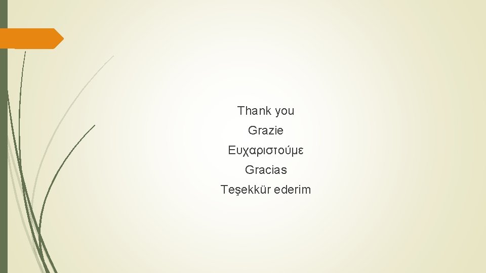 Thank you Grazie Ευχαριστούμε Gracias Teşekkür ederim 
