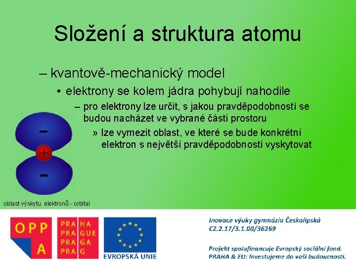 Složení a struktura atomu – kvantově-mechanický model • elektrony se kolem jádra pohybují nahodile