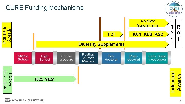 CURE Funding Mechanisms F 31 Diversity Supplements R 25 YES K 01, K 08,