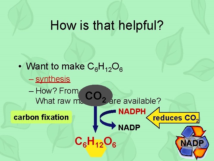 How is that helpful? • Want to make C 6 H 12 O 6