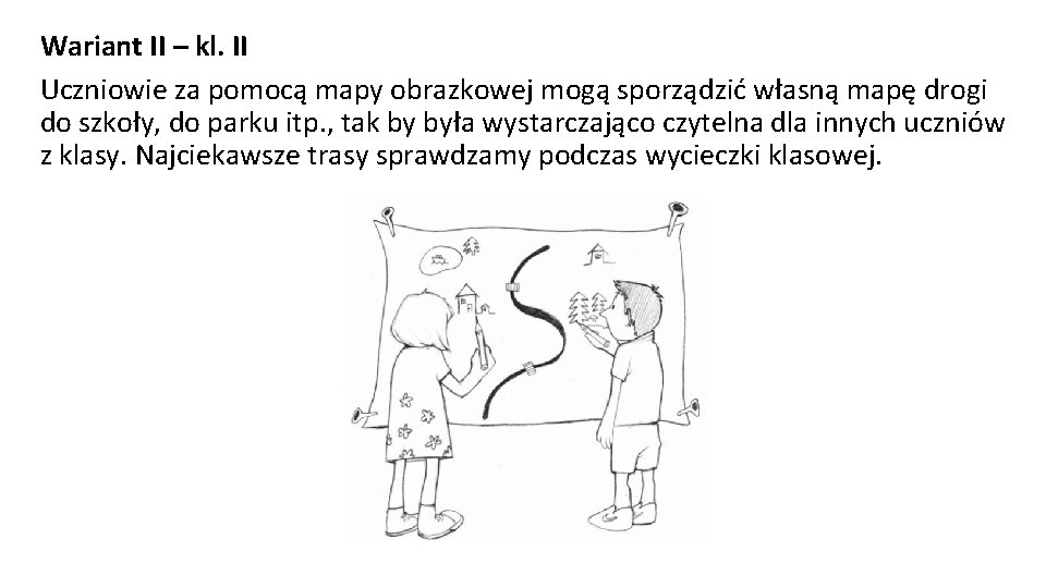 Wariant II – kl. II Uczniowie za pomocą mapy obrazkowej mogą sporządzić własną mapę