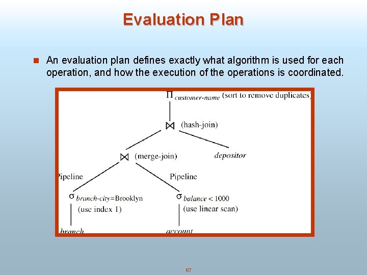 Evaluation Plan n An evaluation plan defines exactly what algorithm is used for each