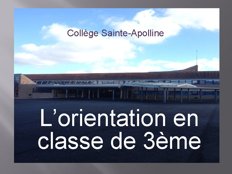 Collège Sainte-Apolline L’orientation en classe de 3ème 