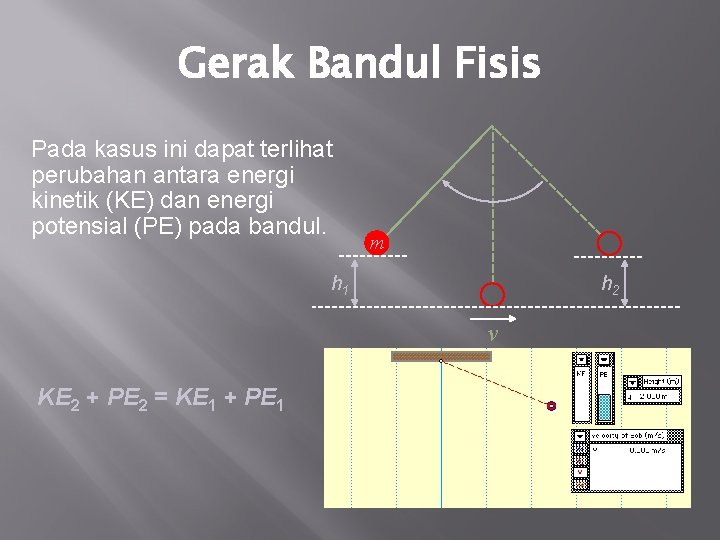 Gerak Bandul Fisis Pada kasus ini dapat terlihat perubahan antara energi kinetik (KE) dan Gerak Bandul Fisis Pada kasus ini dapat terlihat perubahan antara energi kinetik (KE) dan