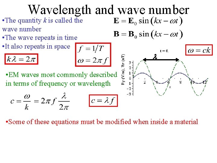 Wavelength and wave number • The quantity k is called the wave number •