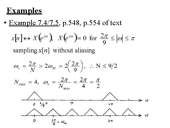Examples • Example 7. 4/7. 5, p. 548, p. 554 of text sampling x[n]