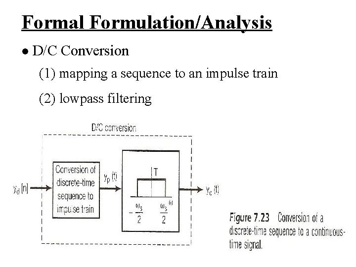 Formal Formulation/Analysis l D/C Conversion (1) mapping a sequence to an impulse train (2)