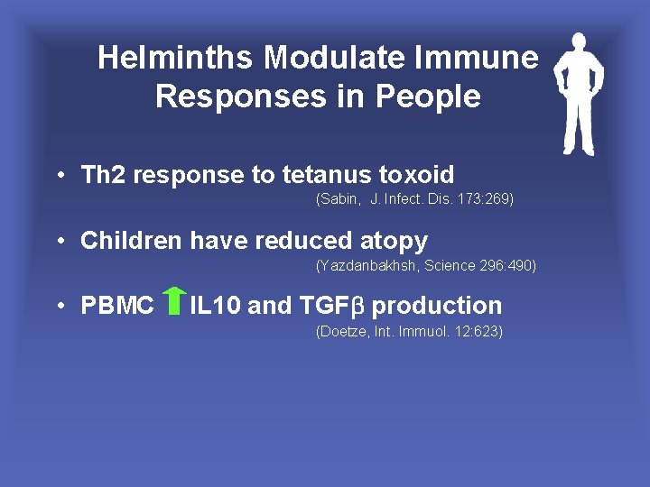 Helminths Modulate Immune Responses in People • Th 2 response to tetanus toxoid (Sabin,