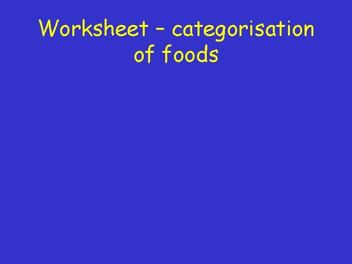 Worksheet – categorisation of foods 