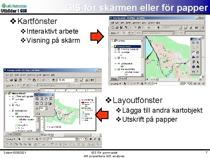 GIS för skärmen eller för papper v Kartfönster v. Interaktivt arbete v. Visning på