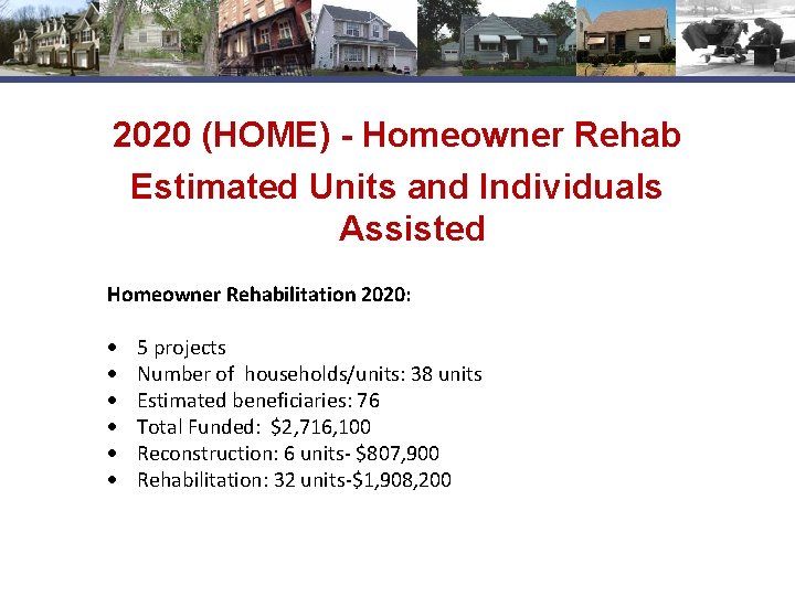 2020 (HOME) - Homeowner Rehab Estimated Units and Individuals Assisted Homeowner Rehabilitation 2020: 5