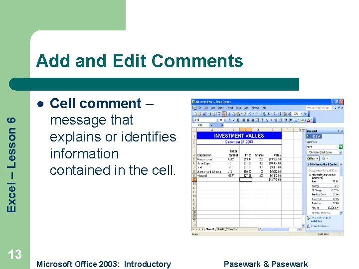 Add and Edit Comments Excel – Lesson 6 l 13 Cell comment – message