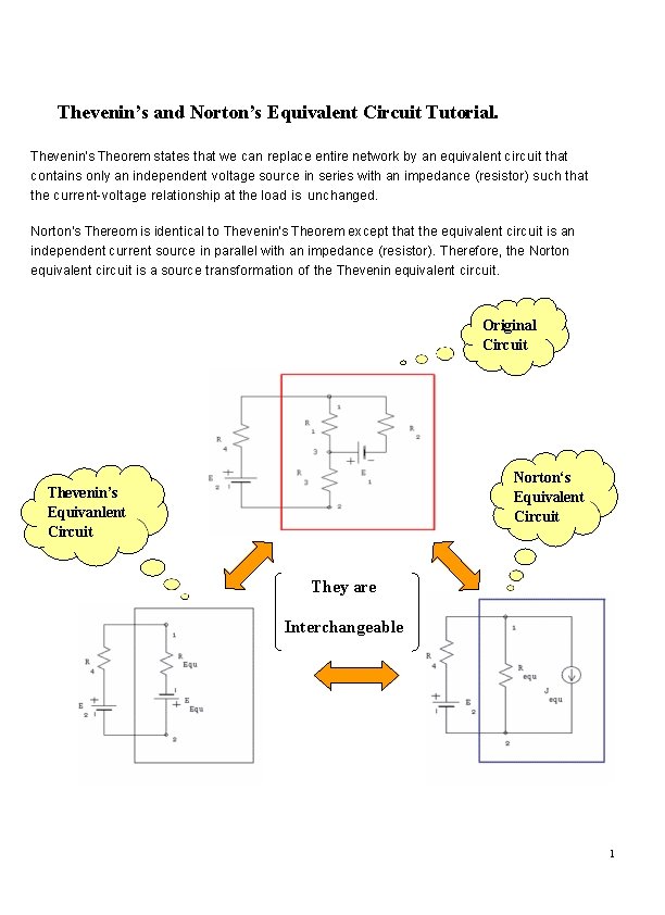 Thevenin’s and Norton’s Equivalent Circuit Tutorial. Thevenin's Theorem states that we can replace entire