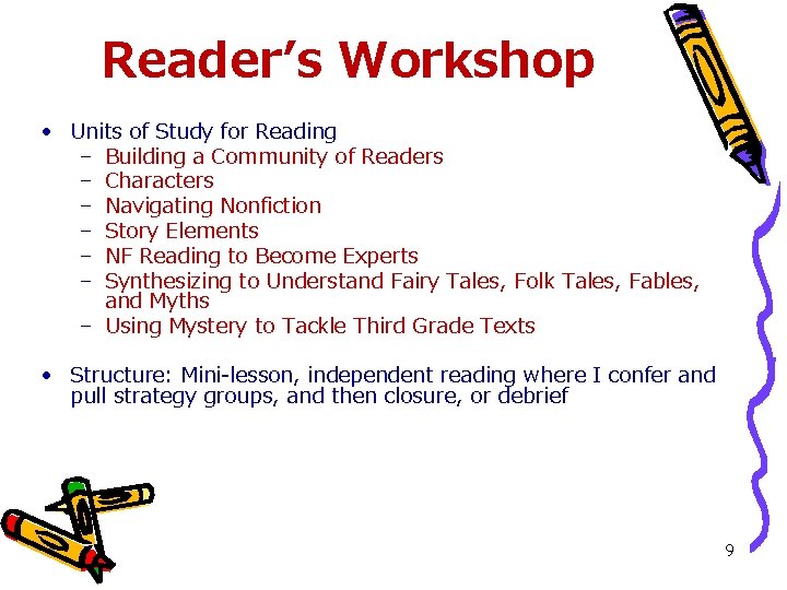 Reader’s Workshop • Units of Study for Reading – Building a Community of Readers