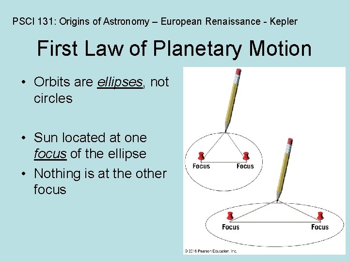 PSCI 131: Origins of Astronomy – European Renaissance - Kepler First Law of Planetary