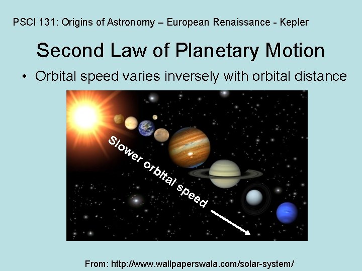 PSCI 131: Origins of Astronomy – European Renaissance - Kepler Second Law of Planetary