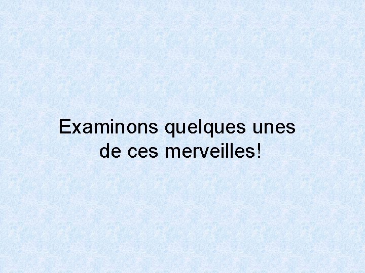 Examinons quelques unes de ces merveilles! 