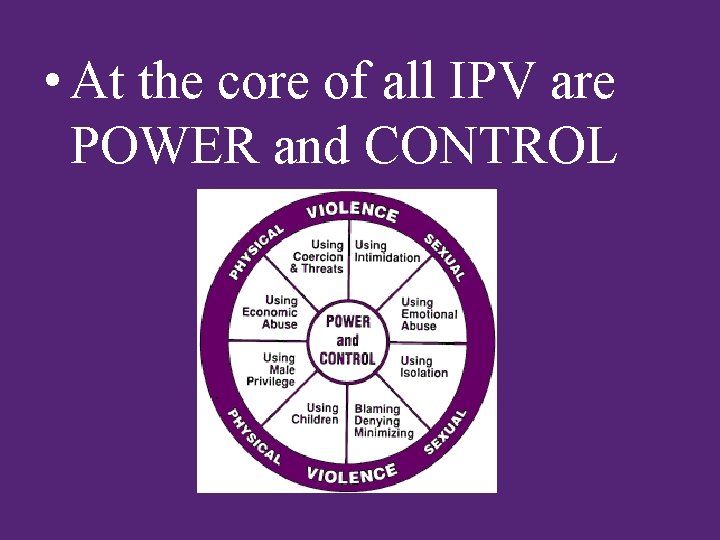  • At the core of all IPV are POWER and CONTROL 