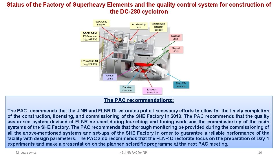 Status of the Factory of Superheavy Elements and the quality control system for construction