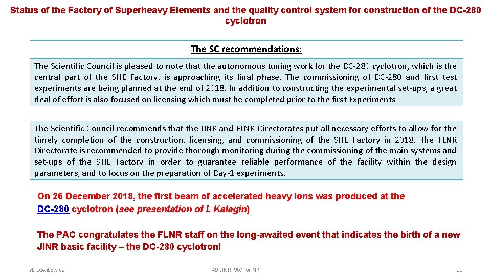 Status of the Factory of Superheavy Elements and the quality control system for construction