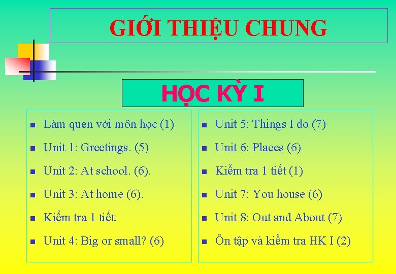 GIỚI THIỆU CHUNG HỌC KỲ I n Làm quen với môn học (1) n