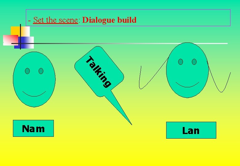 - Set the scene: Dialogue build Ta lk in g Nam Lan 