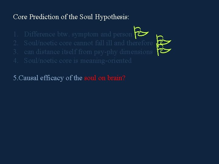 Core Prediction of the Soul Hypothesis: 1. 2. 3. 4. P Difference btw. symptom