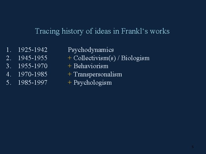 Tracing history of ideas in Frankl‘s works 1. 2. 3. 4. 5. 1925 1942