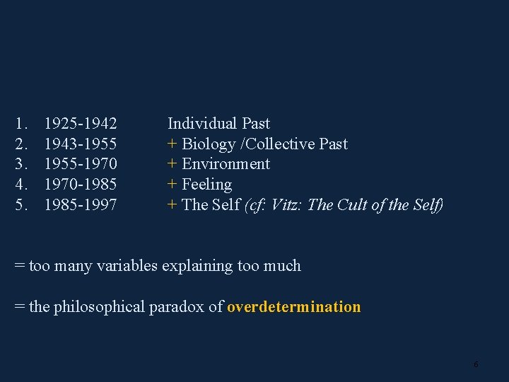 1. 2. 3. 4. 5. 1925 1942 1943 1955 1970 1985 1997 Individual Past