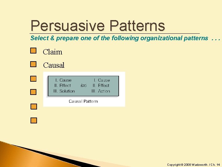 Persuasive Patterns Select & prepare one of the following organizational patterns. . . Claim