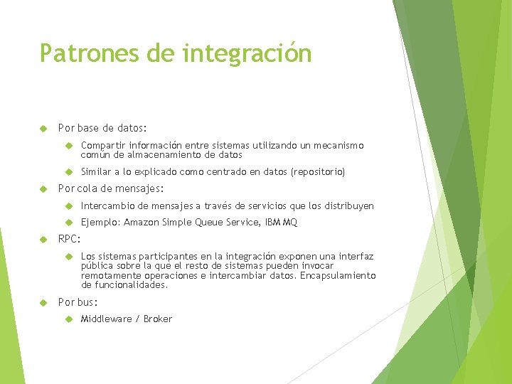 Patrones de integración Por base de datos: Compartir información entre sistemas utilizando un mecanismo