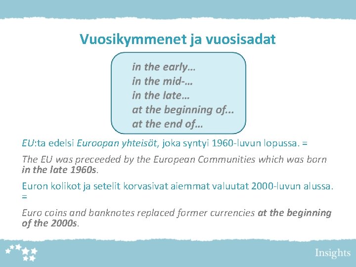 Vuosikymmenet ja vuosisadat EU: ta edelsi Euroopan yhteisöt, joka syntyi 1960 -luvun lopussa. =