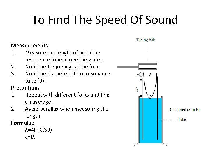 To Find The Speed Of Sound Measurements 1. Measure the length of air in