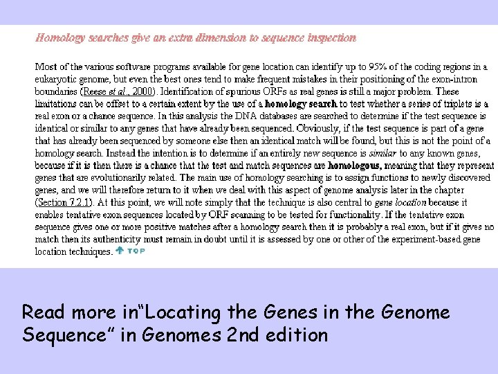 Read more in“Locating the Genes in the Genome Sequence” in Genomes 2 nd edition