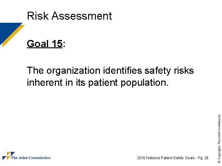 Risk Assessment Goal 15: 2018 National Patient Safety Goals - Pg. 26 © Copyright,