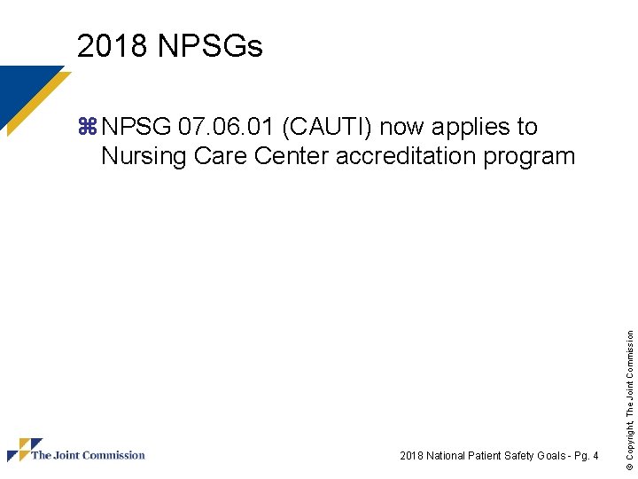 2018 NPSGs 2018 National Patient Safety Goals - Pg. 4 © Copyright, The Joint