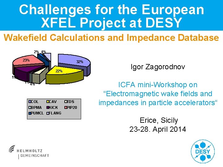 Challenges for the European XFEL Project at DESY Wakefield Calculations and Impedance Database 2% Challenges for the European XFEL Project at DESY Wakefield Calculations and Impedance Database 2%