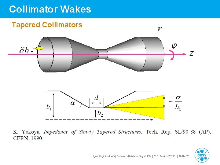 Collimator Wakes Tapered Collimators The bunch moves very close to the aperture wall! Igor Collimator Wakes Tapered Collimators The bunch moves very close to the aperture wall! Igor