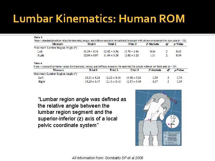 Lumbar Kinematics: Human ROM “Lumbar region angle was defined as the relative angle between