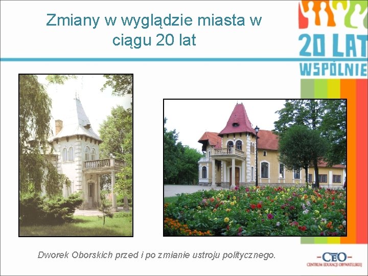 Zmiany w wyglądzie miasta w ciągu 20 lat Dworek Oborskich przed i po zmianie