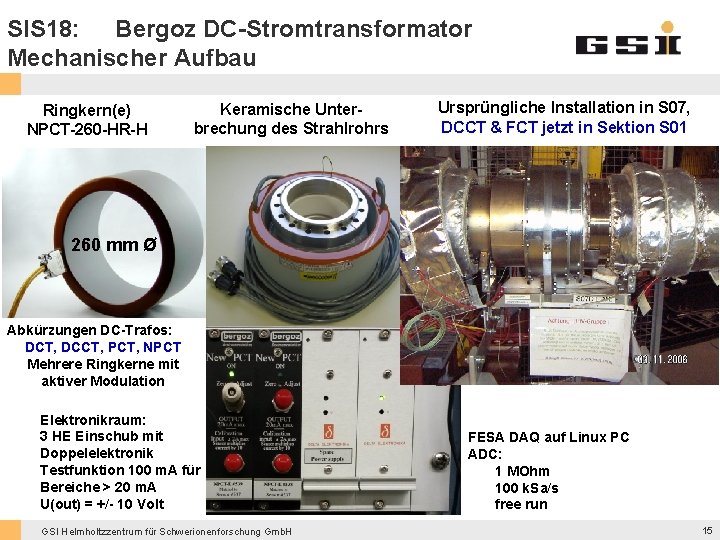 SIS 18: Bergoz DC-Stromtransformator Mechanischer Aufbau Ringkern(e) NPCT-260 -HR-H Keramische Unterbrechung des Strahlrohrs Ursprüngliche