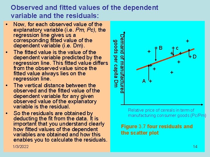 Observed and fitted values of the dependent variable and the residuals: • • •