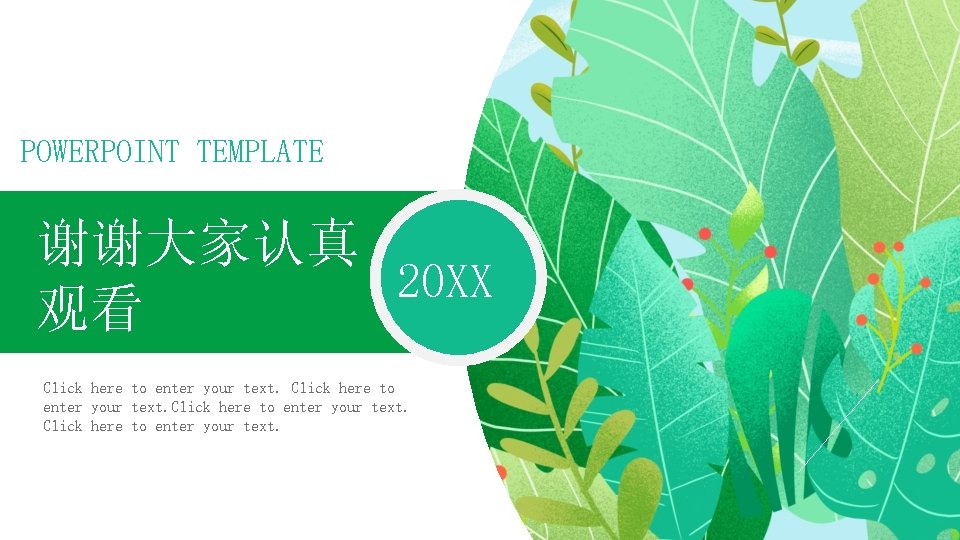 POWERPOINT TEMPLATE 谢谢大家认真 20 XX 观看 Click here to enter your text. 