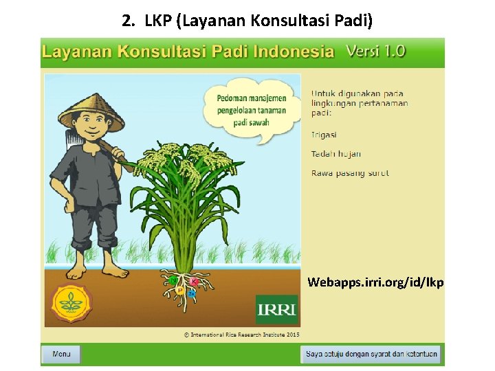 2. LKP (Layanan Konsultasi Padi) Webapps. irri. org/id/lkp 