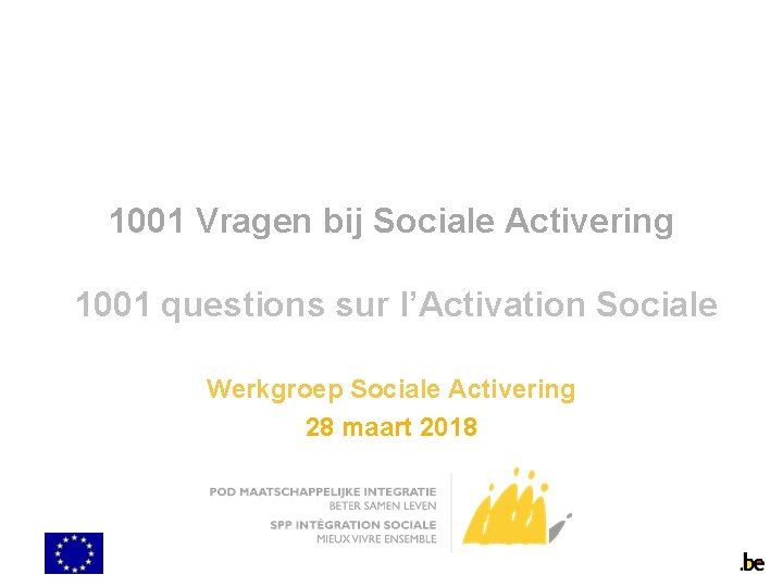 1001 Vragen bij Sociale Activering 1001 questions sur l’Activation Sociale Werkgroep Sociale Activering 28