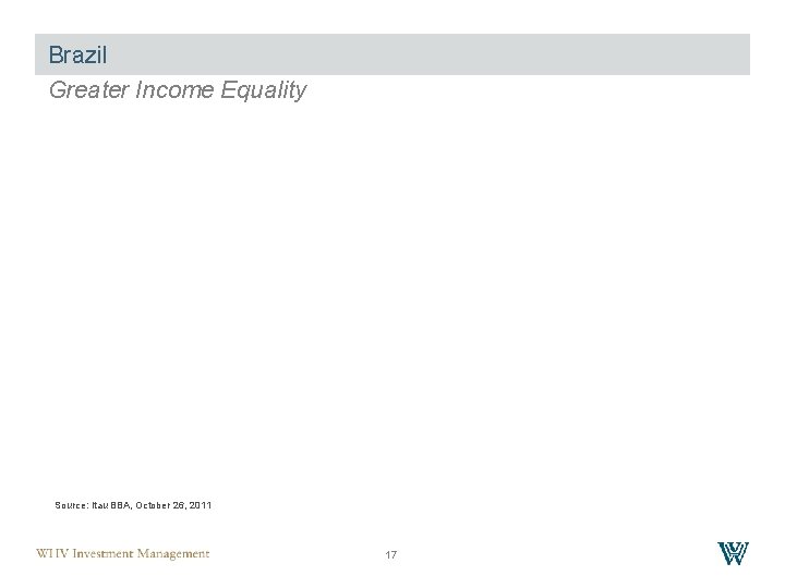 Brazil Greater Income Equality Source: Itau BBA, October 26, 2011 17 