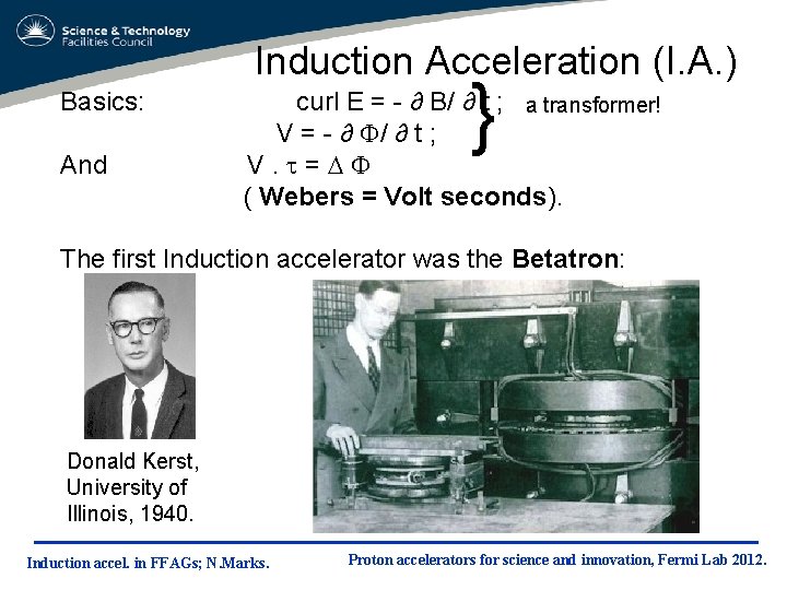 Induction Acceleration (I. A. ) Basics: And } curl E = - ∂ B/