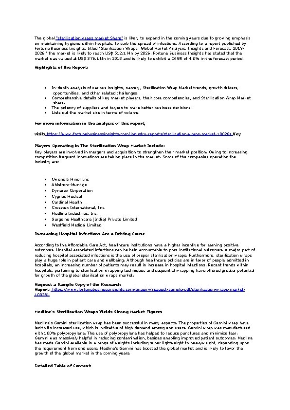 The global sterilization wraps market Share is likely